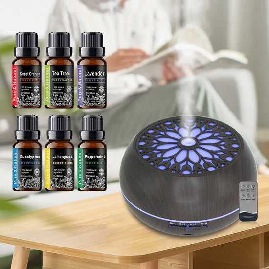 550ml Essential Oil Diffuser with Remote Control 6 Blending Modes 7 LED Colors Auto Shut-Off for Bedroom Living Room Humidifier