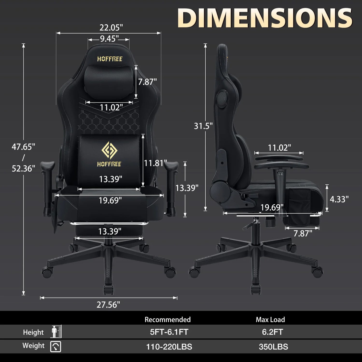 Hommpa 350lbs Gaming Chair Suede Fabric with Speakers - ElectronAge