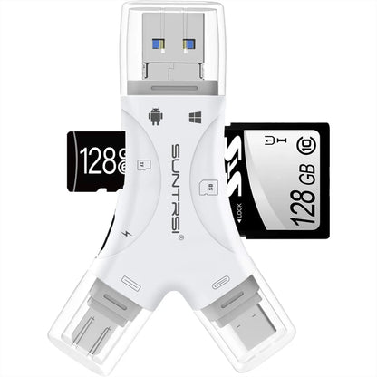 4 in 1 SD Card Reader for iPhone iPad Android Mac Computer Camera, Portable Memory Card Adapter with Charging Port