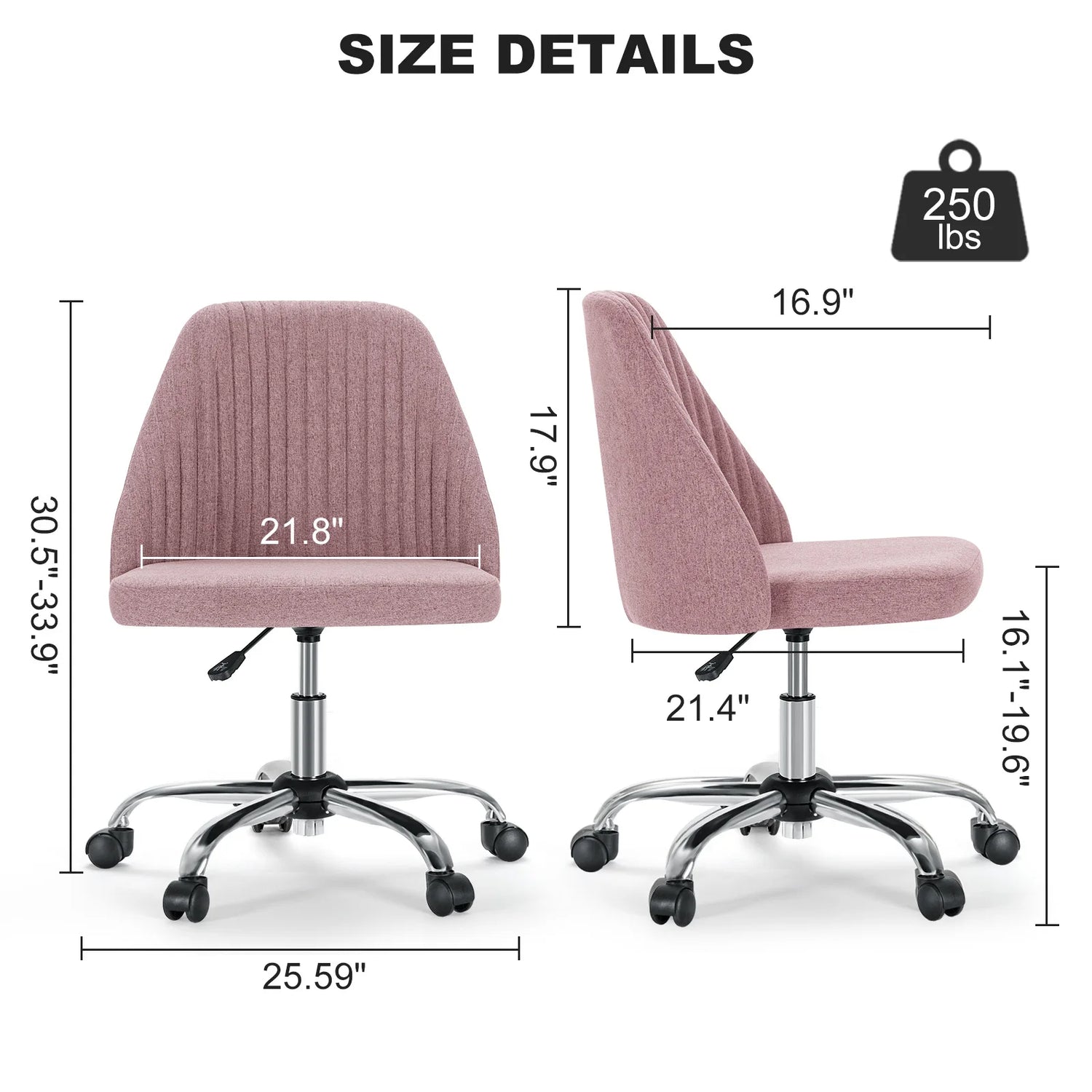 MCQ Armless Ergonomic Fabric Office Chair with 360° Swivel - ElectronAge