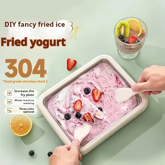 Rolled Ice Cream Maker Stainless Steel Pan With 2 Scrapers Multifunctional Cold Sweet Fried Food Plate Household Ice Cream Maker
