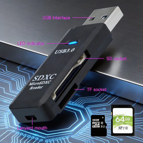 2-in-1 Multi Functional USB 3.0 Card ReaderMicro SD TFMemoryCardReaderUSBFlashDrive CardreaderAdapter For PCLaptops Accessories