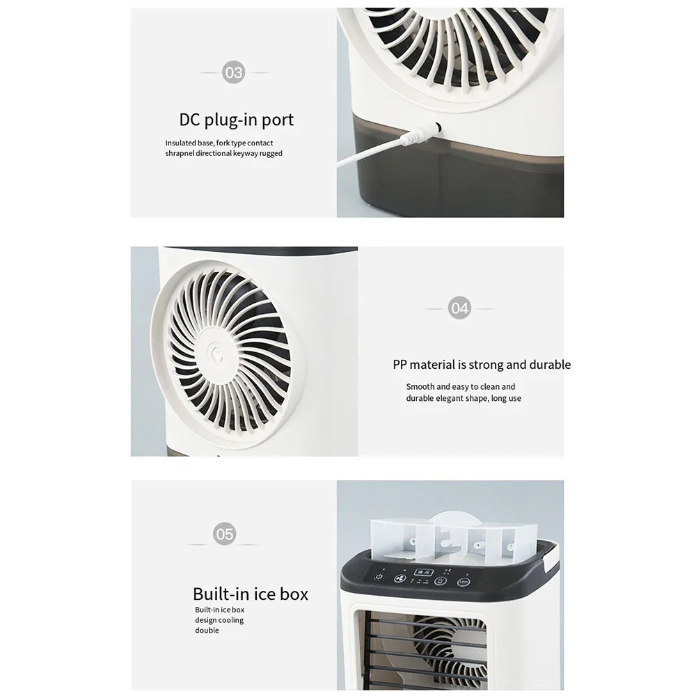USB Portable Air Conditioner Fan Mini 3 Gears Home Desktop Cooling Fan LED Night Lamp Air Cooler for Room Office Camping 선풍기 - ElectronAge