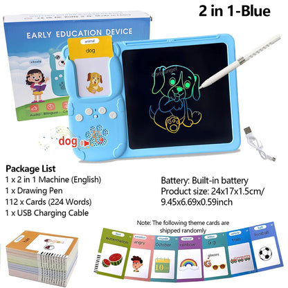 2 in 1 Talking Flash Cards & LCD Writing Tablet English Interactive Learning Machine Education Toy Gift for Boys Girls Toddler