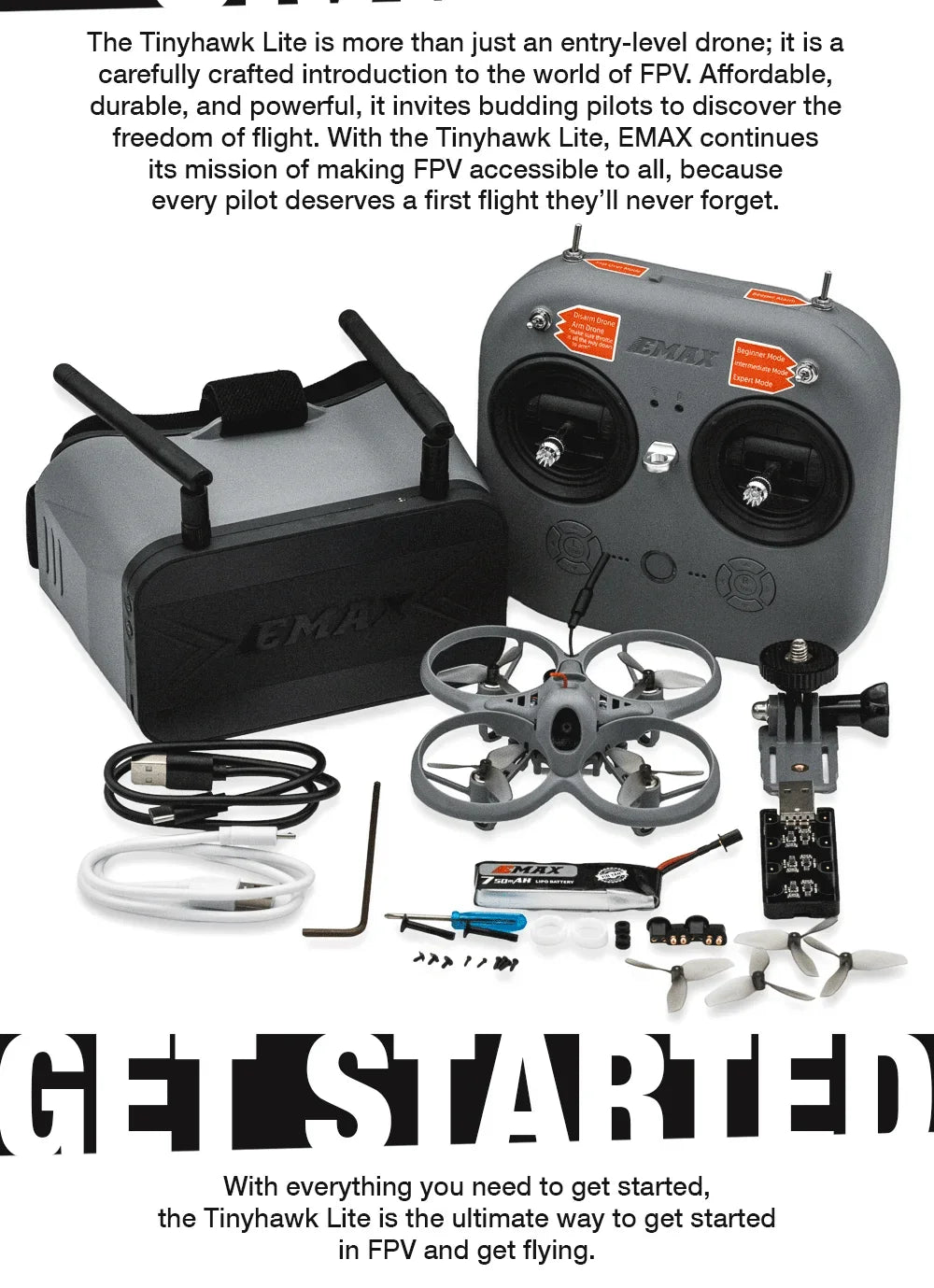 Emax USA Tinyhawk Lite BNF RTF FPV Racing Drone - ElectronAge