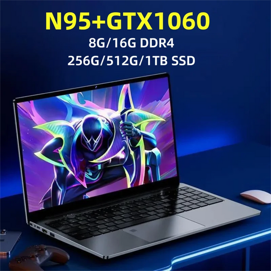 15.6" Slim Gaming Laptop Intel N95 GTX1060 Keyboard Backlight Portable Laptops notbook computer pc Windows 11 cheap price deals