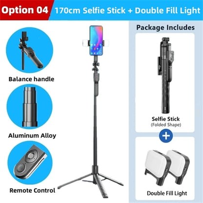 2025 New 1750mm Wireless Selfie Stick Tripod Stand Foldable Monopod With Led Light For Smartphones Balance Steady Shooting Live