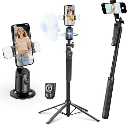 Auto Face Tracking Selfie Stick Tripod with Light, 360° Rotation for iPhone, Remote Control for Vlog Live Stream
