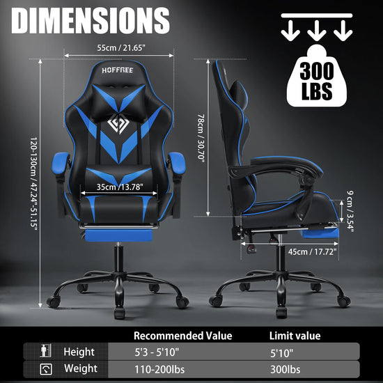 Hommpa 300lbs load Gaming Chair Leather Massage Function - ElectronAge