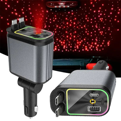 4 In 1 Retractable Car Charger Starlight In Car Roof 100w USB Type C Ports Super Fast Car Phone Charger Car Adapter for iphone