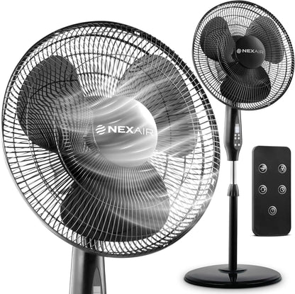 16 Inch Oscillating Pedestal Fan with Remote Control, 3 Speeds, Adjustable Height - Quiet Standing Fan for Office & Living Room