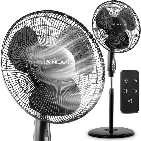 16 Inch Oscillating Pedestal Fan with Remote Control, 3 Speeds, Adjustable Height - Quiet Standing Fan for Office & Living Room