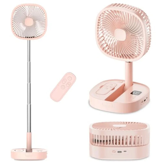 Portable Oscillating Pedestal Fan with Romote 4 Speed 120° Telescopic Rotation Foldable Standing Collapsible Fans 7200Mah Recha