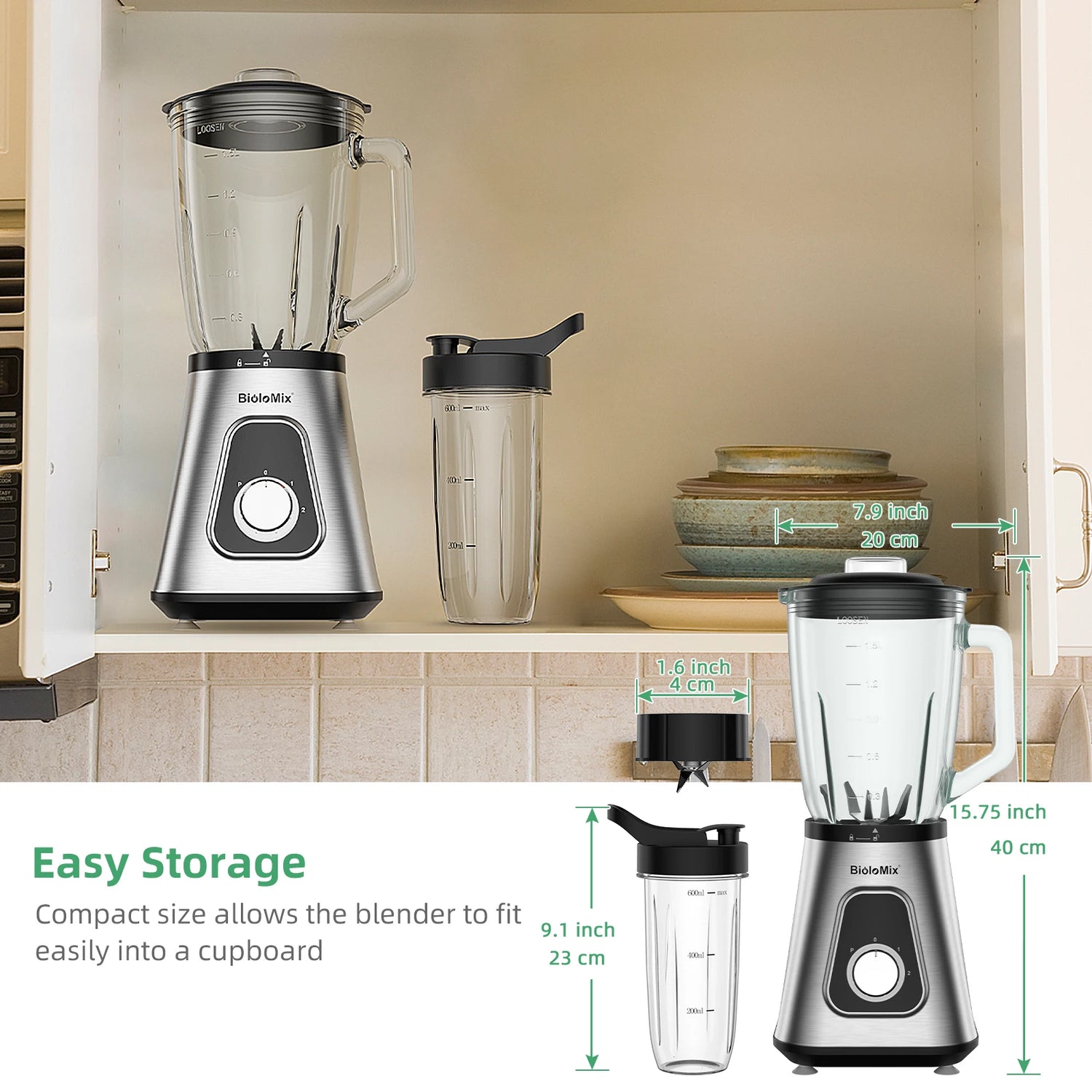 BioloMix 1300W Smoothie Blender with 1.5L Glass Jar - ElectronAge