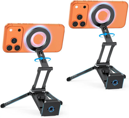 360° Rotating Magnetic Phone Tripod with 1/4" Screw, Adjustable for iPhone Pro Max, Fold Selfie Stick for Vlog Gym Travel, Black