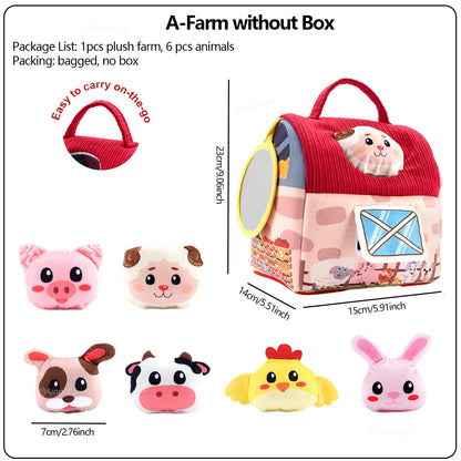 Soft Plush Baby Tissue Box Toys Animals Farm with Sound Montessori Toys Early Education Sensory Toy Boy Girl Infant Newborn Gift