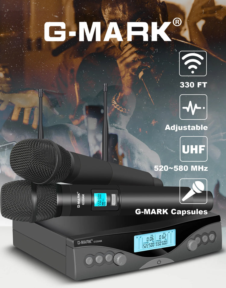 Wireless Microphone G-MARK G320AM Professional UHF 2 Channels Karaoke Mic - ElectronAge