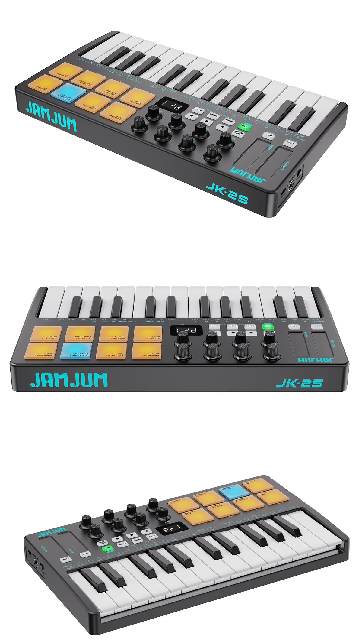 JAMJUM Midi Keyboard 25-Key with Drum Pad/Knob - ElectronAge