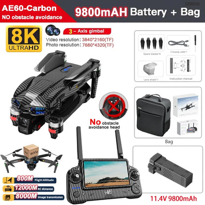 AE60 Ultra GPS Drone Profesional 8K HD Camera 3-axis gimbal Aerial Photography 12KM Obstacle Avoidance FPV Airdrop Fishing Drone