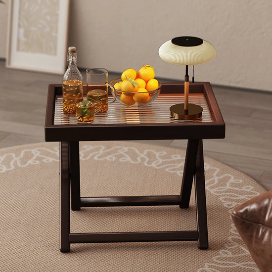 Tea-Colored Outdoor Folding Bamboo Side Table - 15.75"x11.81" Weather Resistant Lightweight for Camping Patio