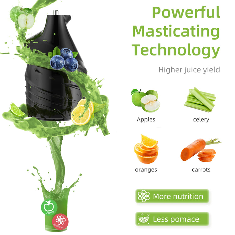 BioloMix Cold Press Juicer with 75mm Feed Chute, 200W 40-65RPM Powerful Motor Slow Masticating Juice Extractor Fits Whole Fruits - ElectronAge