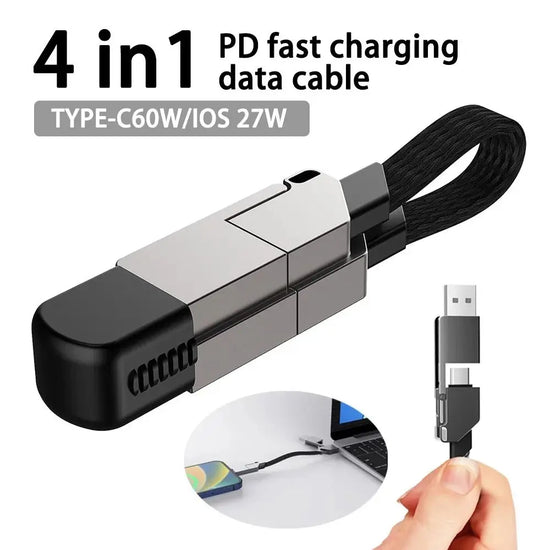 4 in 1 Multi Charging Cable Short Fast Charger Keyring Multi Connectors Cable USB A/C to Type C PD 60W Charger Cord