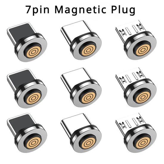5PCS 7PIN Magnetic Cable Plug Round Fast Charging Adapter Tips for IPhone Samsung Huawei Xiaomi Red Mi OPPO Magnet Charger 2028