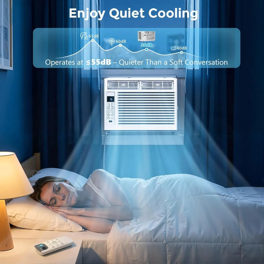 6,000 BTU Window Air Conditioner Cools 250sq.ft, Quiet AC Unit with Remote - ElectronAge