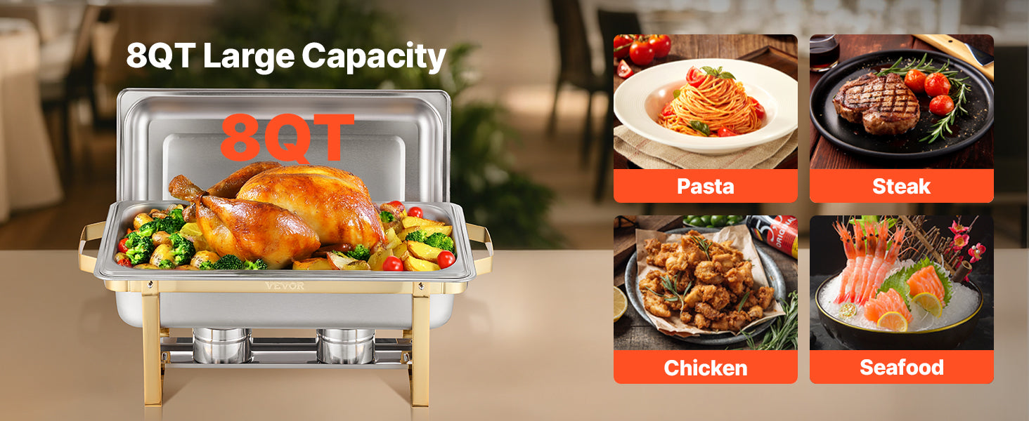 SucceBuy 8 Qt 4 Pack Chafing Dish Buffet Set Stainless Steel Chafer with 2 Full Size and 4 Half Size Pans Catering Warmer Server - ElectronAge