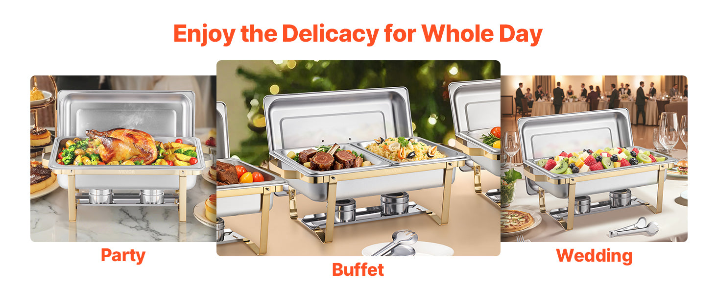 SucceBuy 8 Qt 4 Pack Chafing Dish Buffet Set Stainless Steel Chafer with 2 Full Size and 4 Half Size Pans Catering Warmer Server - ElectronAge