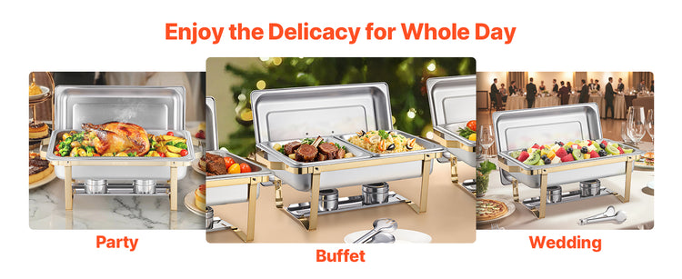 SucceBuy 8 Qt 4 Pack Chafing Dish Buffet Set Stainless Steel Chafer with 2 Full Size and 4 Half Size Pans Catering Warmer Server - ElectronAge