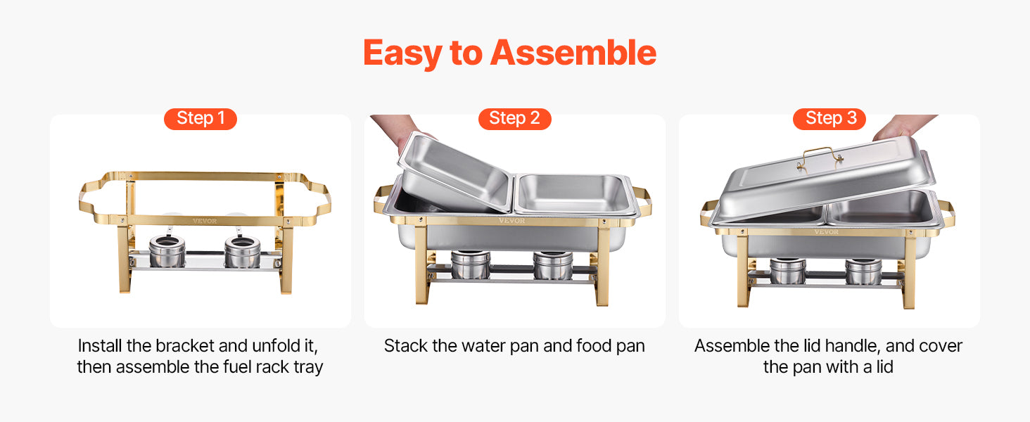 SucceBuy 8 Qt 4 Pack Chafing Dish Buffet Set Stainless Steel Chafer with 2 Full Size and 4 Half Size Pans Catering Warmer Server - ElectronAge